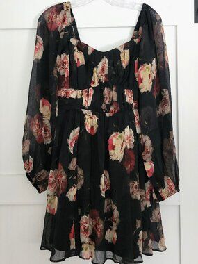Express black floral mini dress long sleeve -- Medium (M)